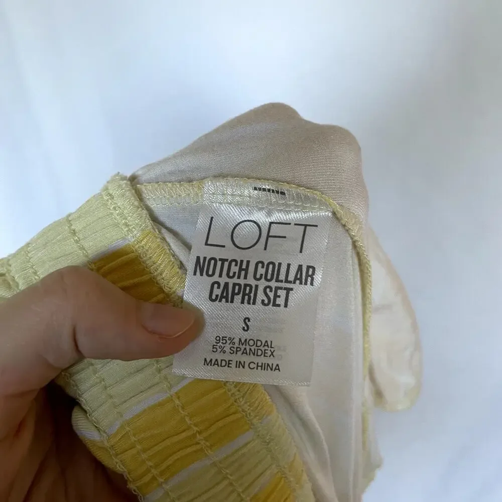 LOFT sleep‎ notch collar capri pajama pants white yellow soft women's S modal